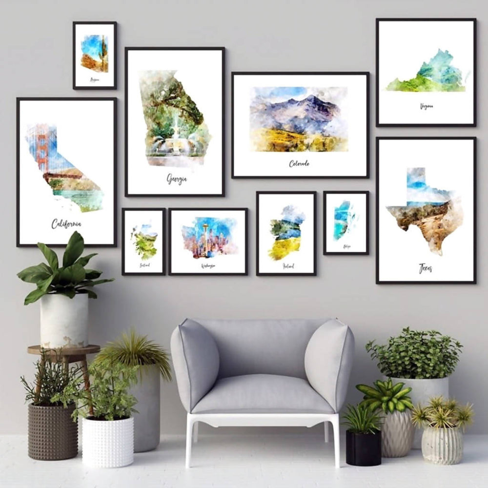
                  
                    Load image into Gallery viewer, Texas Watercolor Map Print
                  
                