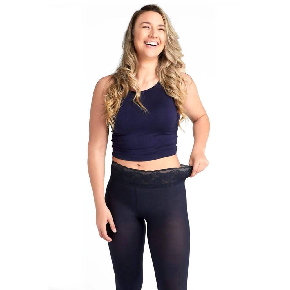
                  
                    Load image into Gallery viewer, Navy Opaque Tights With Comfortable Low Rise Luxe Waistband
                  
                