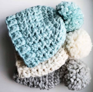 
                  
                    Load image into Gallery viewer, Luxury Beanie in Aquamarine, 100% Wool Hat with Large Pom
                  
                