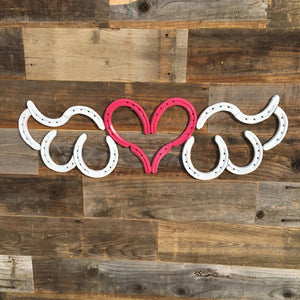 
                  
                    Load image into Gallery viewer, Horseshoe Heart with Wings - Pink and White - The Heritage Forge
                  
                