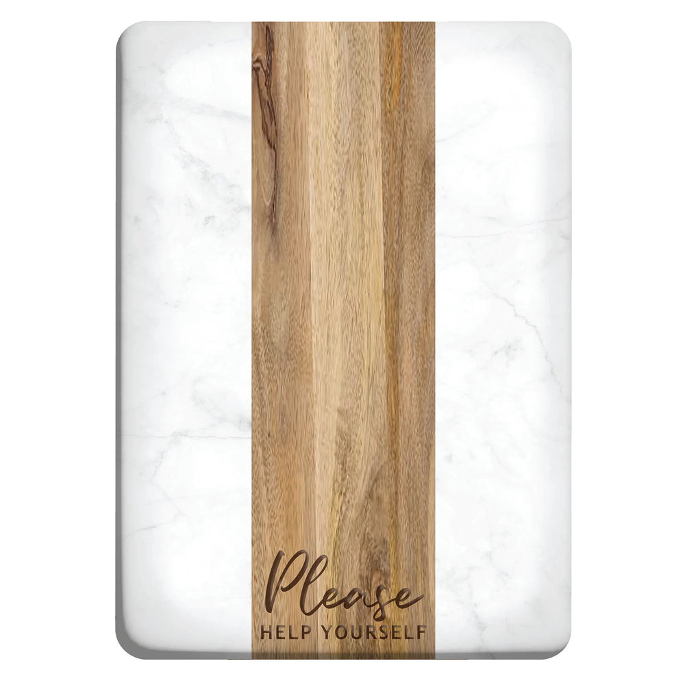 Please Help Yourself / Marble & Wood Serving Board