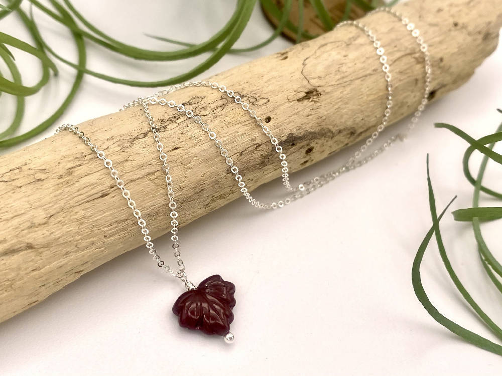 
                  
                    Load image into Gallery viewer, Burgundy Leaf Peeper Necklace
                  
                