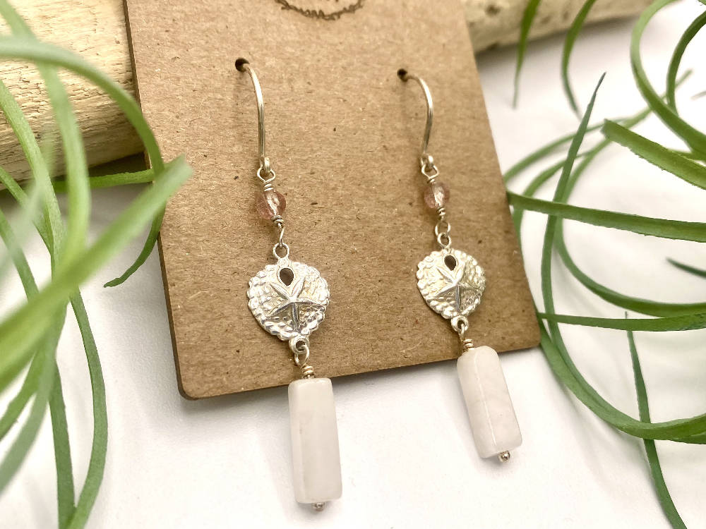 
                  
                    Load image into Gallery viewer, Rose Quartz Sand Dollar Earrings
                  
                