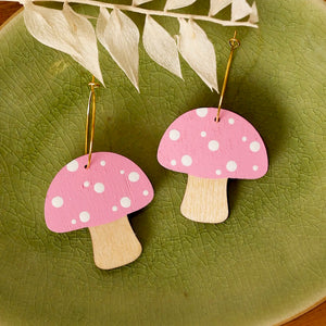 
                  
                    Load image into Gallery viewer, Pink Mushroom Hoops
                  
                