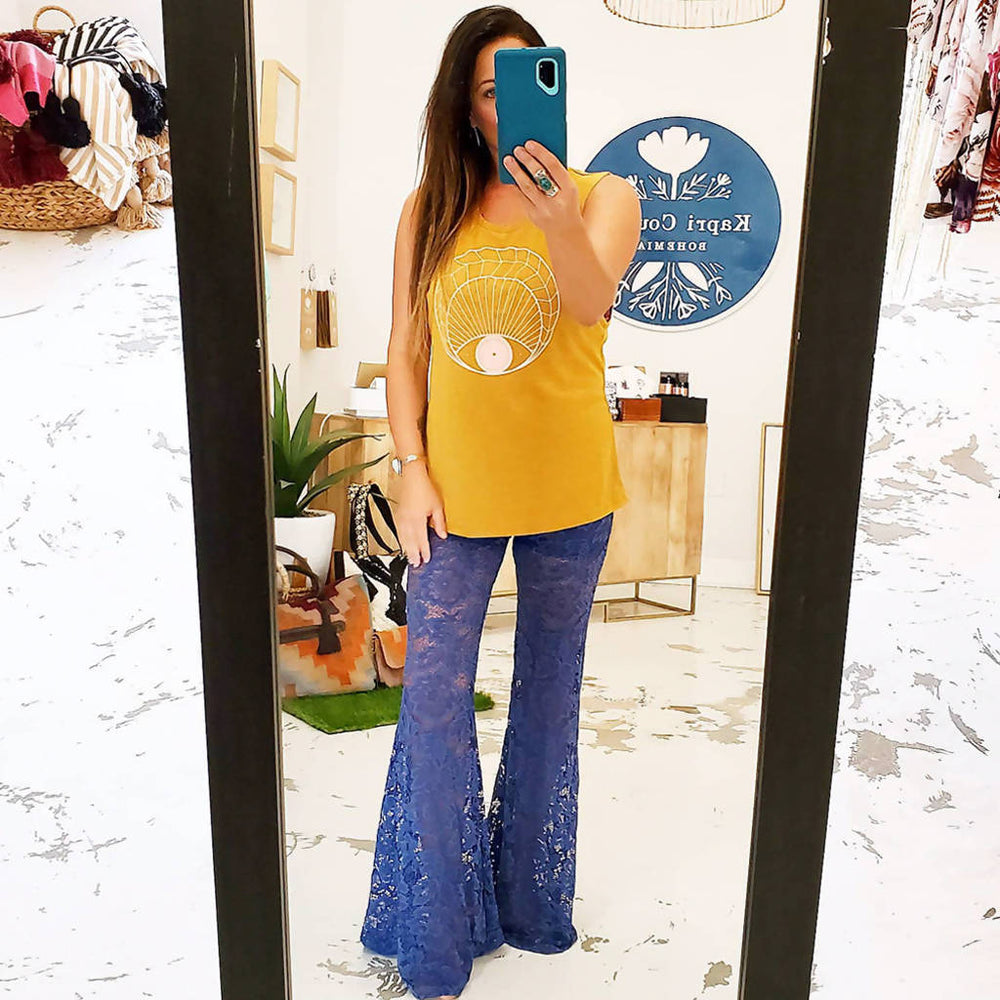 
                  
                    Load image into Gallery viewer, Vintage Blue Bohemian Bell Bottom Pants
                  
                