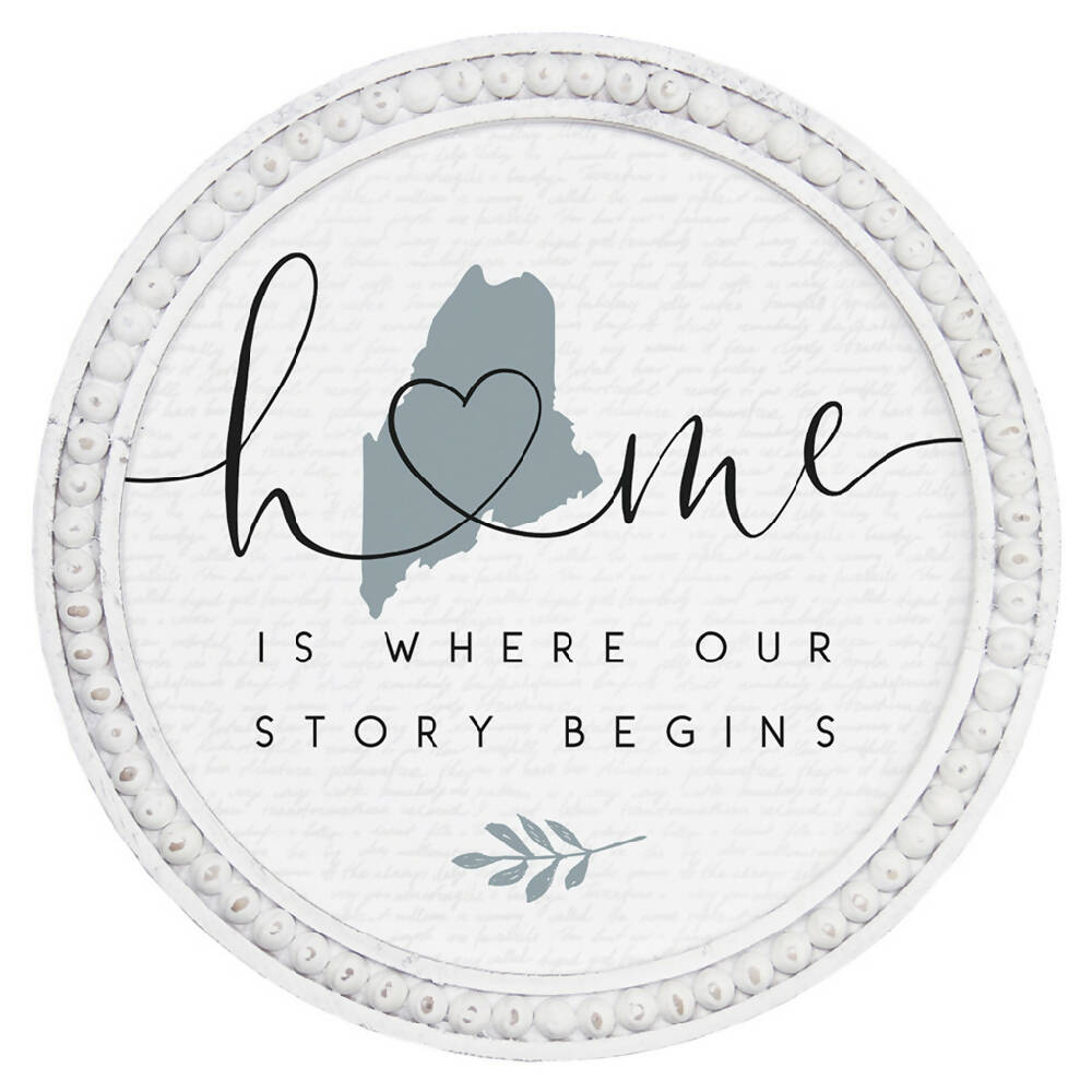 Home Story Begins STATE - Beaded Round Wall Art