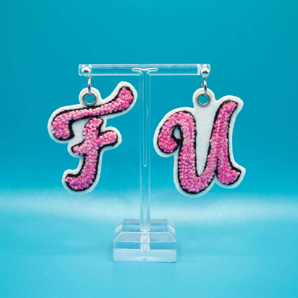 F U Embroidered Earrings
