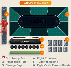 
                  
                    Load image into Gallery viewer, Newverest Poker Table Top 70&amp;quot; x 35&amp;quot;, Texas Hold&amp;#39;em Poker Mat for Home Game Nights Up to 10 Players, Blackjack, Casino | Poker Topper for Tables in Zipper Storage Bag with 8 Coasters in Gift-Ready Box
                  
                