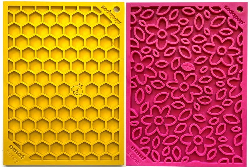 Small Pink Flower Power & Small Yellow Honeycomb eMat Lick Mat Bundle