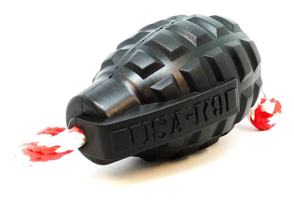 
                  
                    Load image into Gallery viewer, USA-K9 Magnum Grenade Durable Rubber Chew Toy, Treat Dispenser, Reward Toy, Tug Toy, and Retrieving Toy - Black Magnum
                  
                