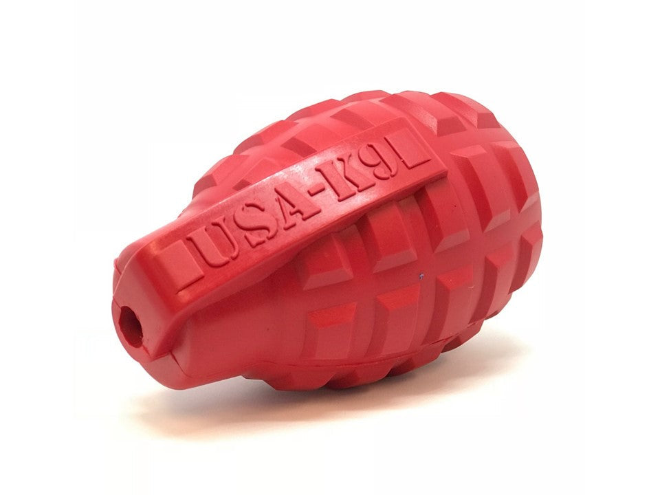 
                  
                    Load image into Gallery viewer, USA-K9 Grenade Durable Rubber Chew Toy &amp;amp; Treat Dispenser
                  
                