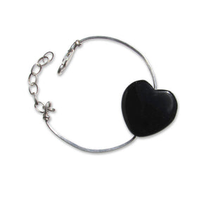 
                  
                    Load image into Gallery viewer, Large Onyx gemstone Heart on Sterling Silver Bangle Bracelet
                  
                