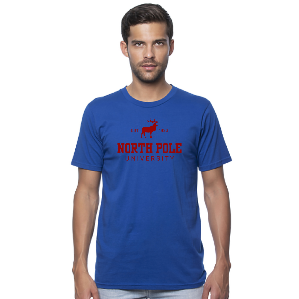 
                  
                    Load image into Gallery viewer, North Pole University mens tee ROYAL
                  
                