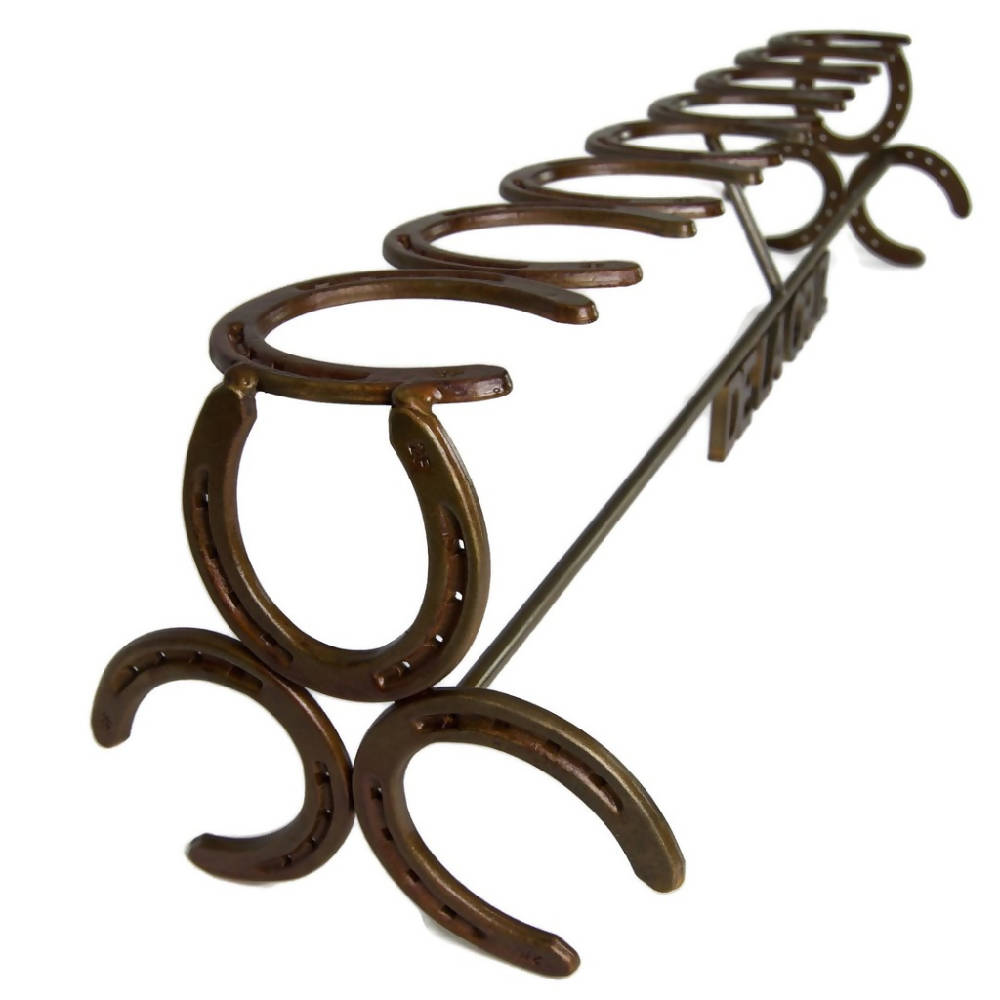 
                  
                    Load image into Gallery viewer, Custom Name Horseshoe Boot Rack - The Heritage Forge
                  
                