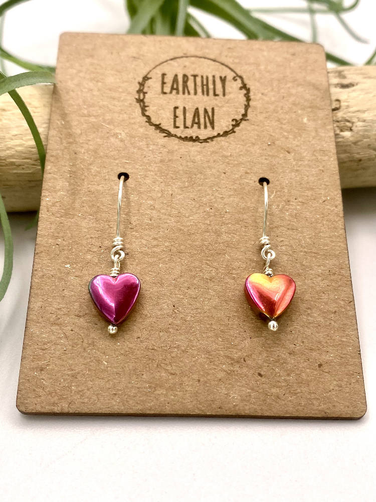 
                  
                    Load image into Gallery viewer, Pink Hematite Heart Earrings
                  
                