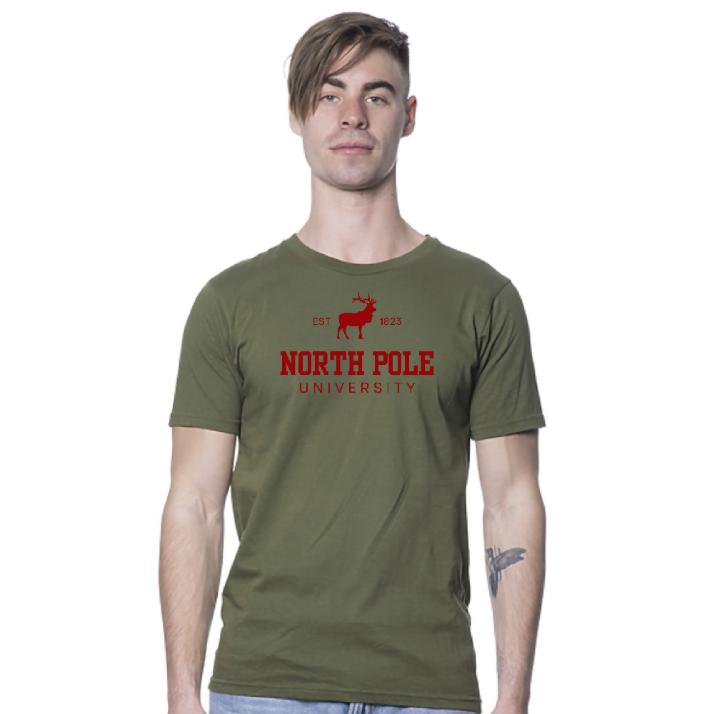 
                  
                    Load image into Gallery viewer, North Pole University mens tee MOSS
                  
                