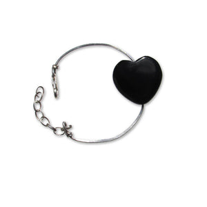 
                  
                    Load image into Gallery viewer, Large Onyx gemstone Heart on Sterling Silver Bangle Bracelet
                  
                