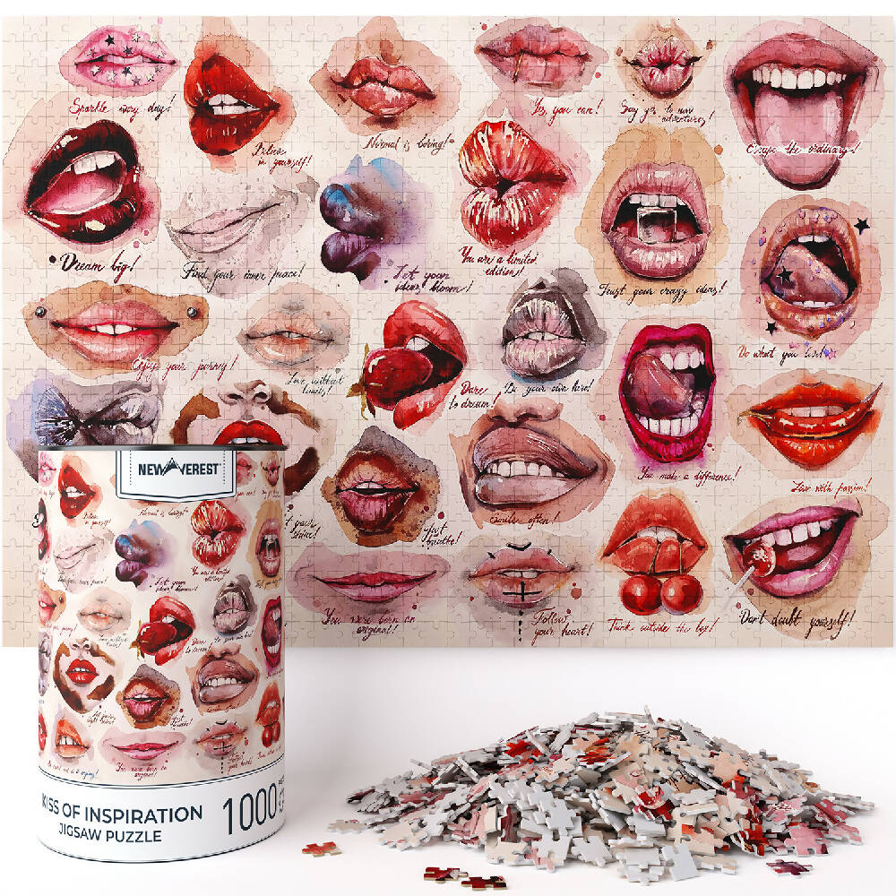 Newverest Jigsaw Puzzles 1000 Pieces for Adults, Women Lips Jigsaw Puzzle with Unique Hand-Painted Images - Large 27.5