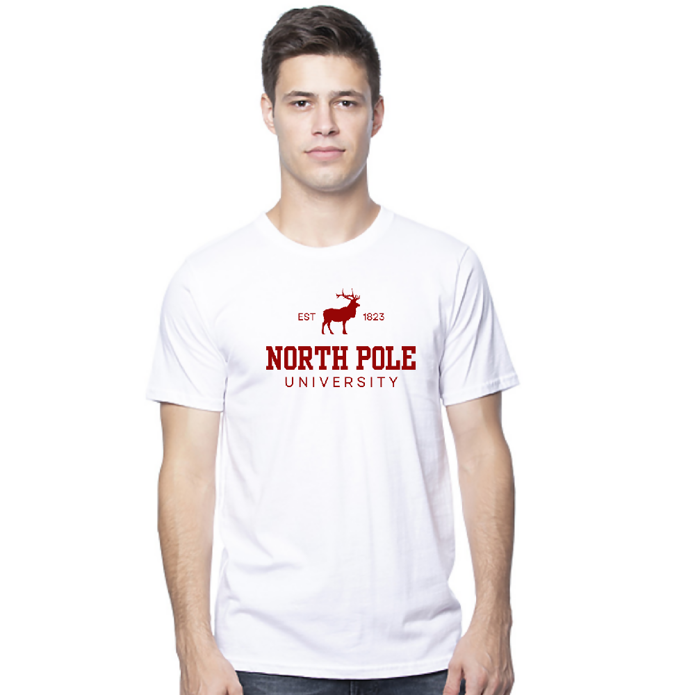 
                  
                    Load image into Gallery viewer, North Pole University mens tee WHITE
                  
                