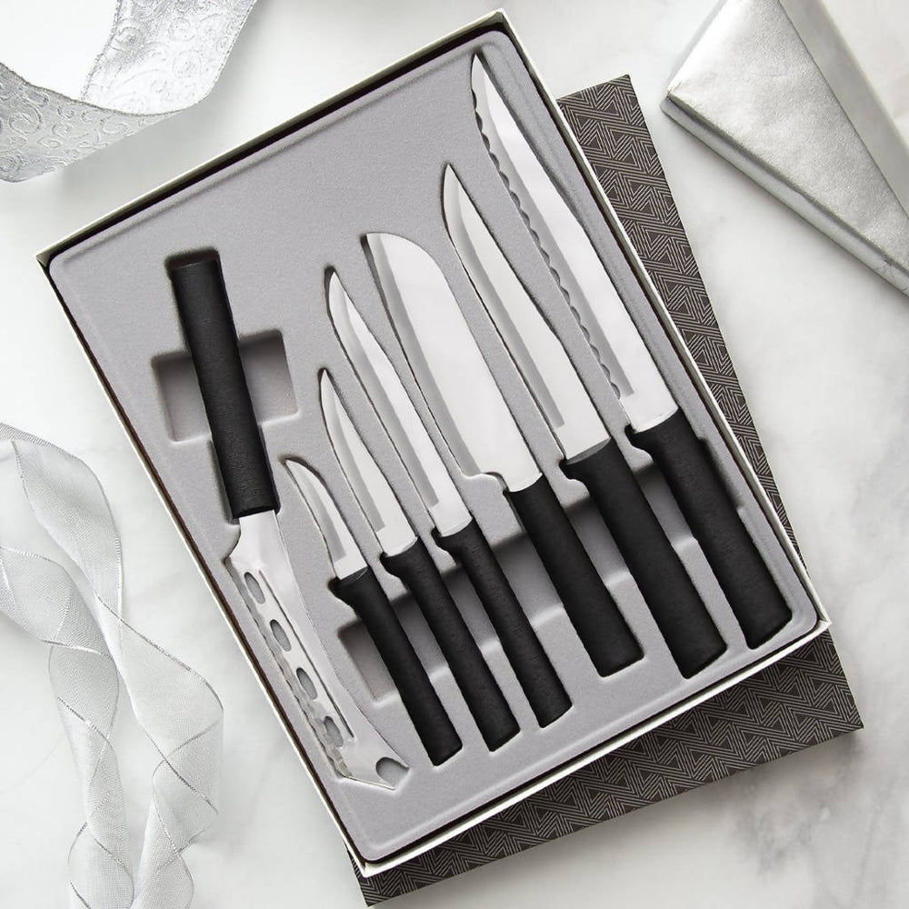 Starter Knives Gift Set with Cheese Knife - 7 Pack Black