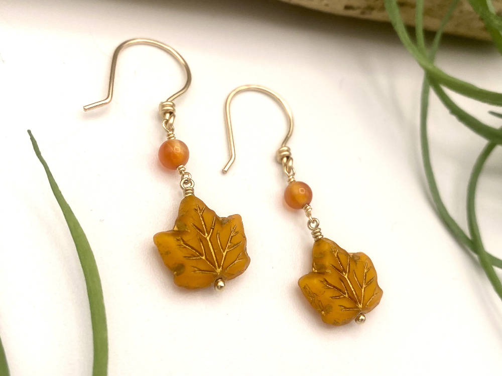
                  
                    Load image into Gallery viewer, Orange Leaf Peeper Earrings
                  
                