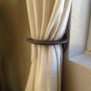 
                  
                    Load image into Gallery viewer, Rustic Horseshoe Curtain Rod Holder and Curtain Tie Back Set - The Heritage Forge
                  
                