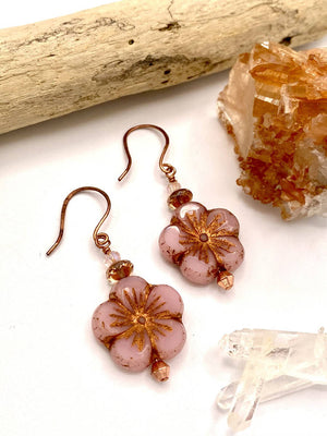 
                  
                    Load image into Gallery viewer, Pink Glass Flower Earrings
                  
                