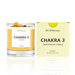 
                  
                    Load image into Gallery viewer, CHAKRA 3 SOY CANDLE WITH TIGER EYE GEMSTONES
                  
                
