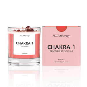 
                  
                    Load image into Gallery viewer, CHAKRA 1 SOY CANDLE WITH RED JASPER GEMSTONES
                  
                