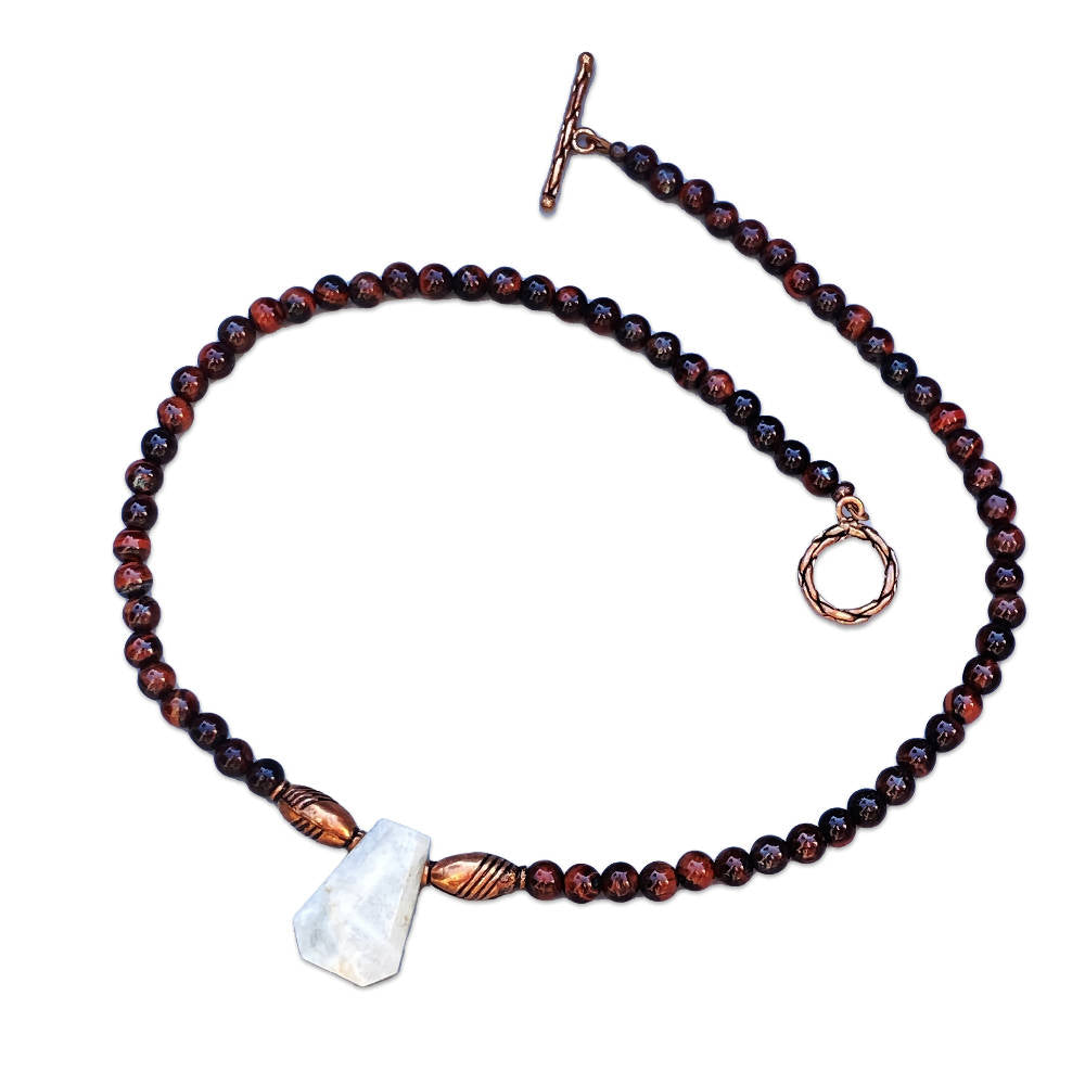
                  
                    Load image into Gallery viewer, Men&amp;#39;s Moonstone and Tiger Eye gemstone beaded necklace
                  
                