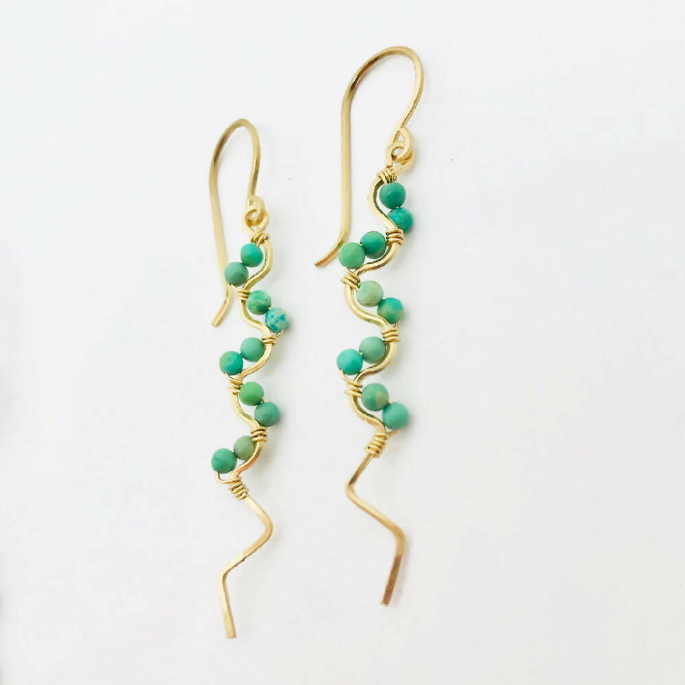 American Mined Turquoise and Gold Filled Twist Earrings