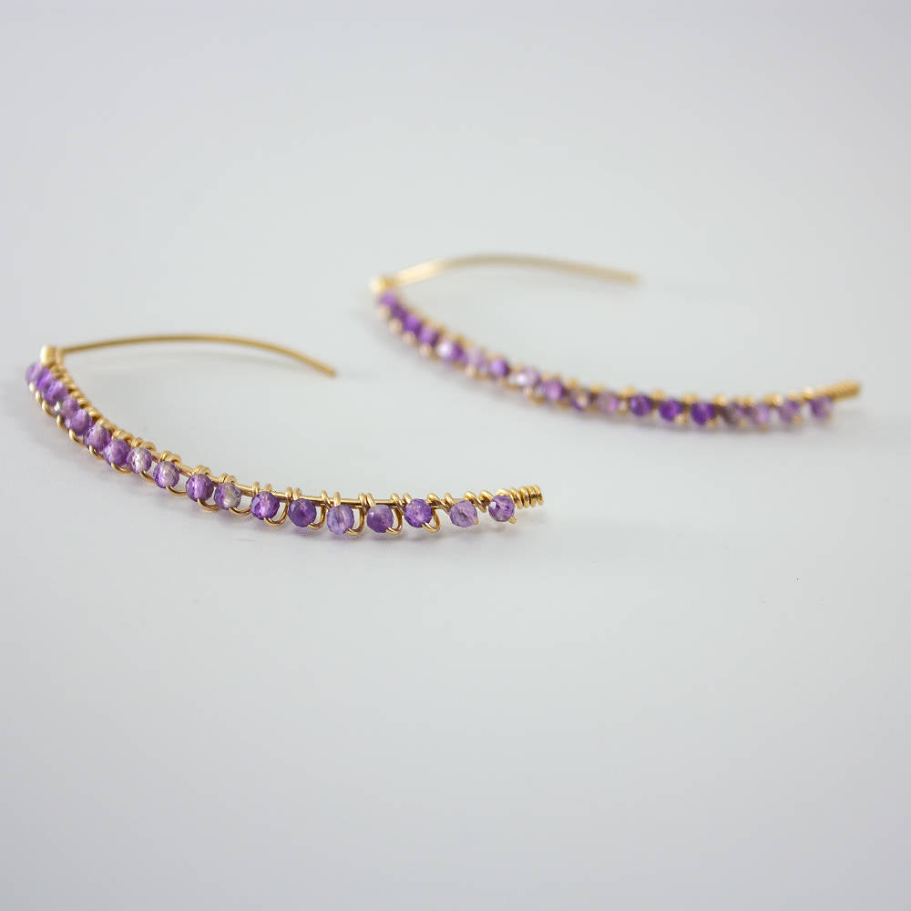 
                  
                    Load image into Gallery viewer, Amethyst Wrapped 14K Gold Filled Threaders
                  
                