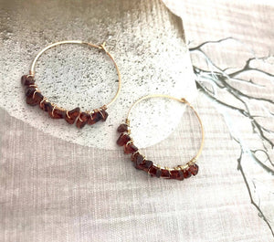 
                  
                    Load image into Gallery viewer, Gold Filled Hoops Garnet
                  
                