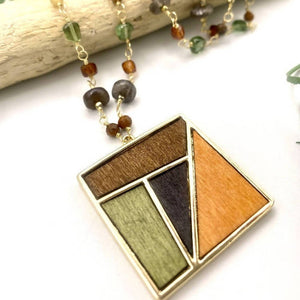 
                  
                    Load image into Gallery viewer, Square Wooden Mosaic Pendant Necklace
                  
                