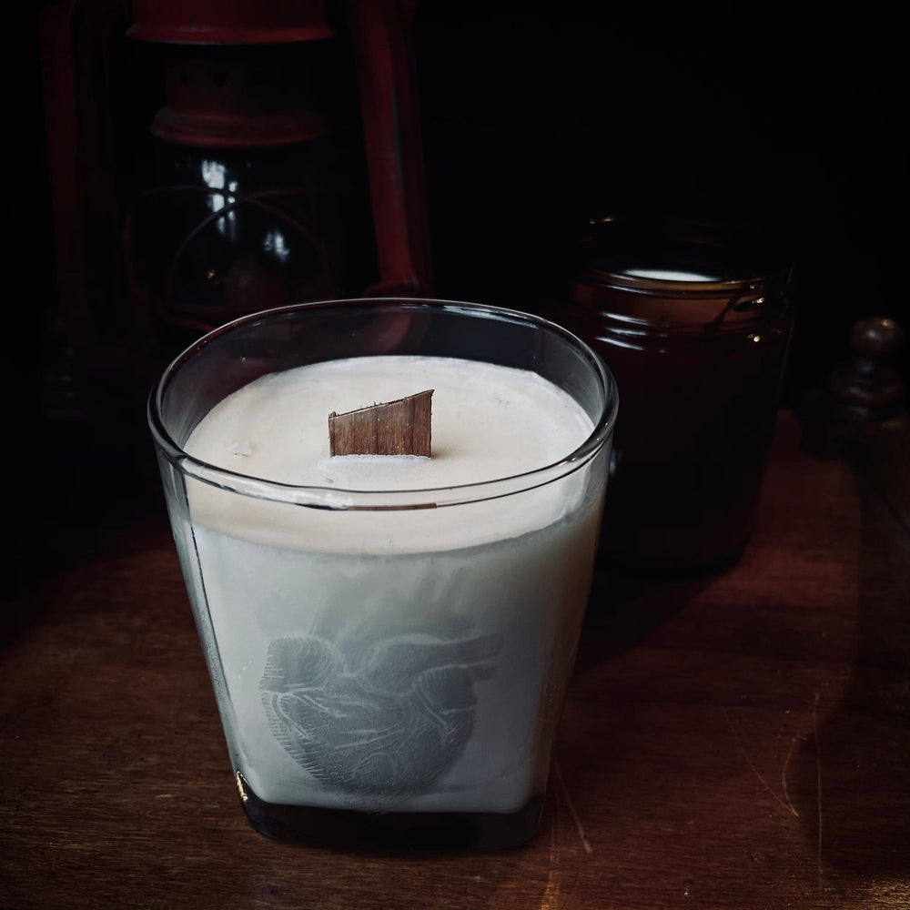 
                  
                    Load image into Gallery viewer, Heart Soy Candle - Rocks Glass laser etched Candle Wooly Beast Naturals 
                  
                