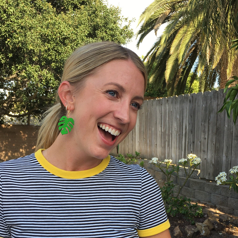 
                  
                    Load image into Gallery viewer, Monstera Hoop Earrings - 5 Colors Available
                  
                