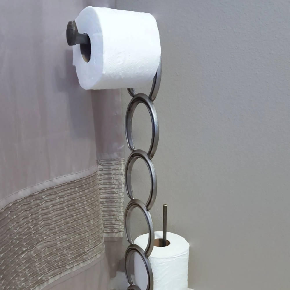 
                  
                    Load image into Gallery viewer, Horseshoe and Railroad-Spike Toilet Paper Holder - The Heritage Forge
                  
                