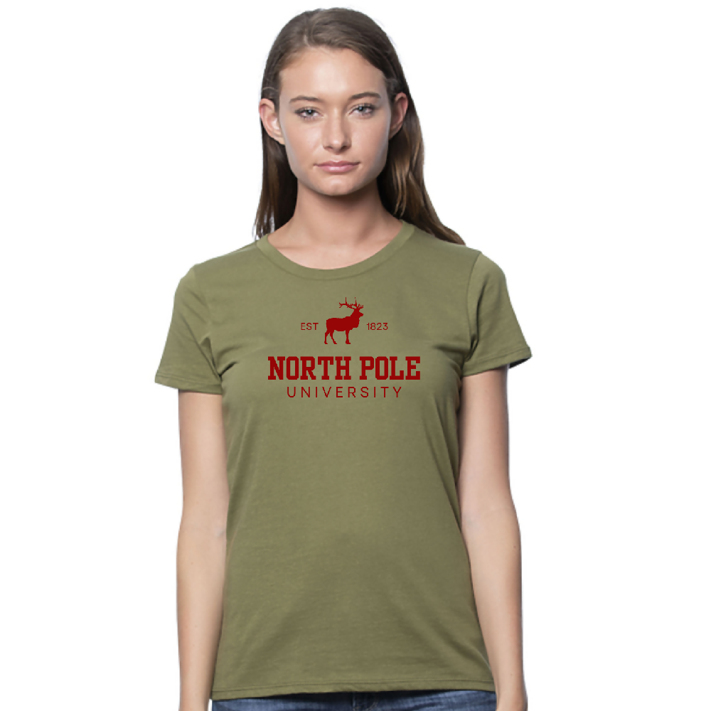 
                  
                    Load image into Gallery viewer, North Pole University womens tee MOSS
                  
                
