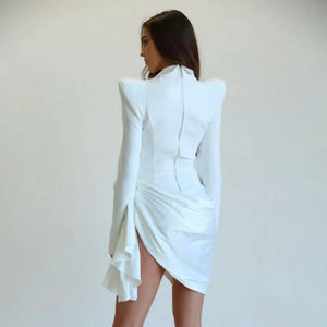 
                  
                    Load image into Gallery viewer, Dimaia - Solid Stretch Woven + Luxe Satin Fabric Dress
                  
                