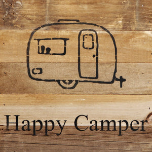 
                  
                    Load image into Gallery viewer, Happy Camper (vintage camper image) / 10&amp;quot;x10&amp;quot; Reclaimed Wood Sign
                  
                