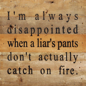 
                  
                    Load image into Gallery viewer, I&amp;#39;m always disappointed when a liar&amp;#39;s pants don&amp;#39;t actually catch on fire. / 10&amp;quot;x10&amp;quot; Reclaimed Wood Sign
                  
                