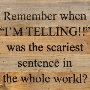 
                  
                    Load image into Gallery viewer, Remember when &amp;quot;I&amp;#39;m telling!!&amp;quot; was the scariest sentence in the whole world? / 10&amp;quot;x10&amp;quot; Reclaimed Wood Sign
                  
                