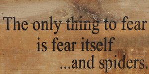 
                  
                    Load image into Gallery viewer, The only thing to fear is fear itself ...and spiders. / 14&amp;quot;x6&amp;quot; Reclaimed Wood Sign
                  
                