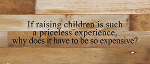 
                  
                    Load image into Gallery viewer, If raising children is such a priceless experience, why does it have to be so expensive? / 14&amp;quot;x6&amp;quot; Reclaimed Wood Sign
                  
                