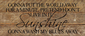 
                  
                    Load image into Gallery viewer, Gonna put the world away for a minute, pretend I don&amp;#39;t live in it. Sunshine gonna wash my blues away. *Artist Series* Jeffrey Steele  / 14&amp;quot;x6&amp;quot; Reclaimed Wood Sign
                  
                