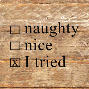 
                  
                    Load image into Gallery viewer, Naughty, nice, I tried (check boxes) / 6&amp;quot;x6&amp;quot; Reclaimed Wood Sign
                  
                
