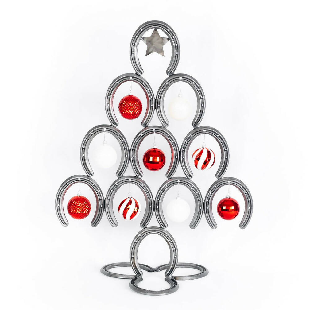 
                  
                    Load image into Gallery viewer, Rustic Horseshoe Christmas Tree with Star and Ornaments - Downward - The Heritage Forge
                  
                