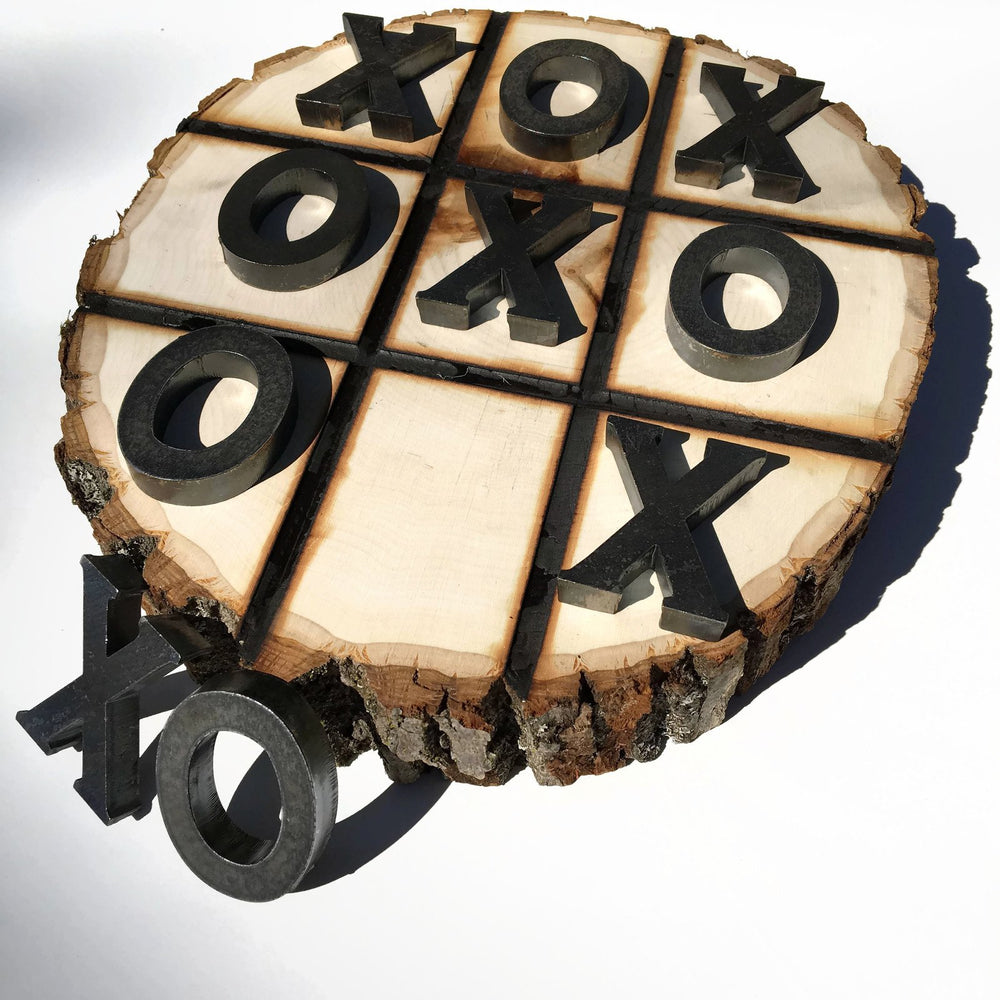 
                  
                    Load image into Gallery viewer, Rustic Tic Tac Toe Game - Wood Burned Art on Large Thick Wood Round Rustic Home Decor Shabby Chic Farmhouse Family
                  
                