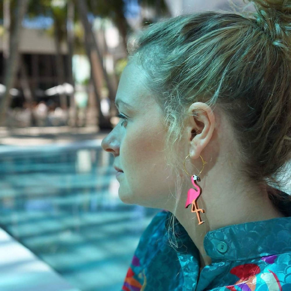 
                  
                    Load image into Gallery viewer, Neon Flamingo Hoops Earrings
                  
                