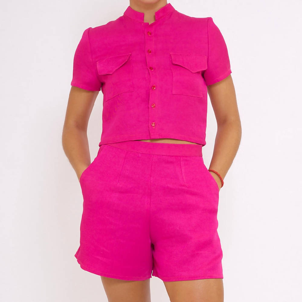 Hot Pink Linen Shorts